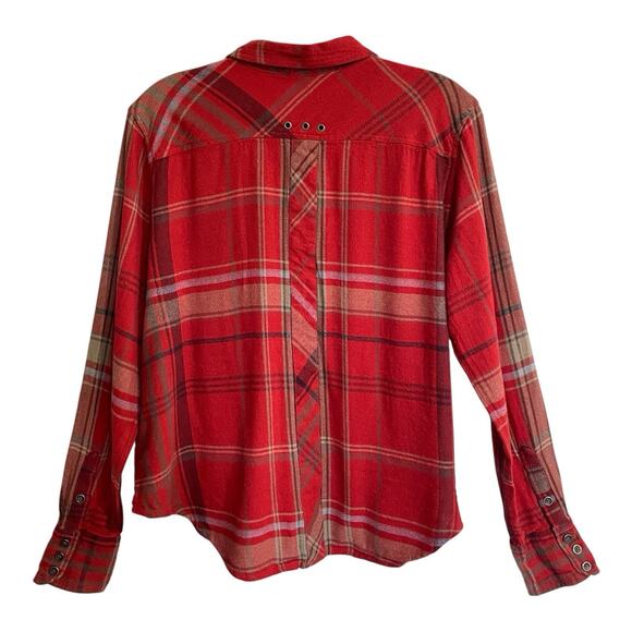 Free People Top Women Size XS Red Wesley Plaid Button Up Boho Western Hippie - Picture 3 of 8